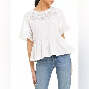 Draper James Knit Eyelet Flutter Sleeve Top